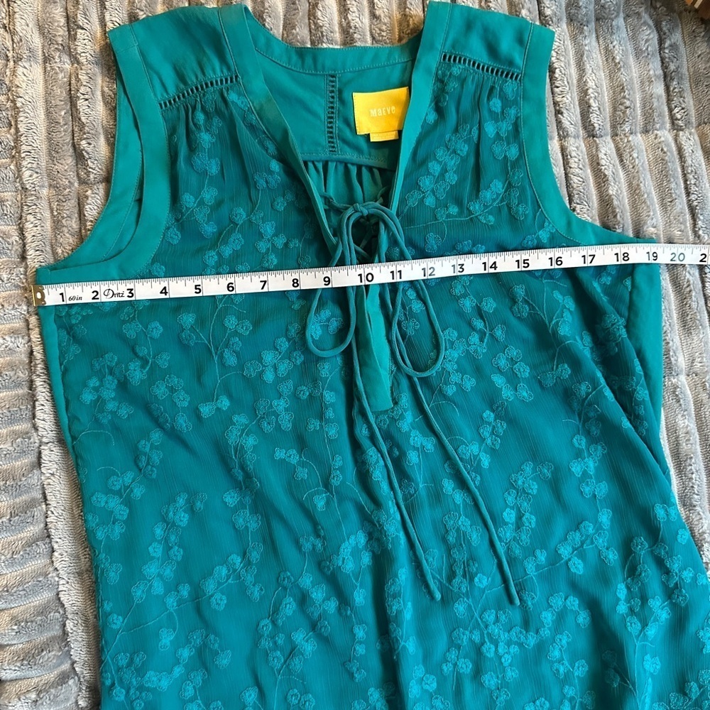 Maeve Anthropologie Turquoise Top with Lace Detail And lace up tie detail - Picture 5 of 6